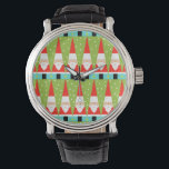 Retro Geometric Santa Leather Watch<br><div class="desc">Any way you look at it this Retro Geometric Santa Leather Watch is pure holiday whimsy! It’s rows of Santas. No, it’s rows of Christmas trees. No, it’s rows of Santas shaped like Christmas trees and rows of cheery green Christmas trees with white polka dots. It’s kitschy. It’s colourful. And...</div>