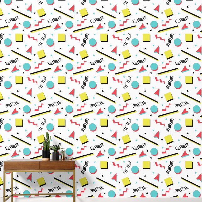 Retro Geometric Shapes 90s Pattern Wallpaper (Hallway)