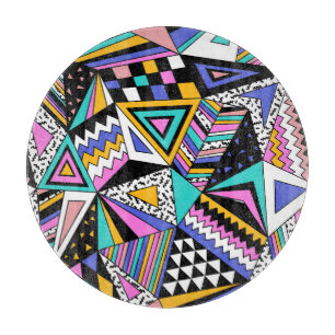 Retro Geometric Shapes: Colourful Vintage. Cutting Board