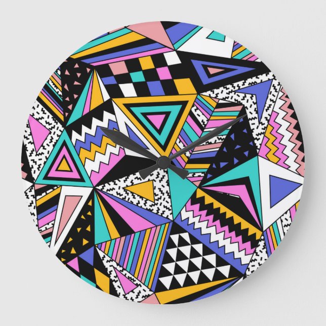 Retro Geometric Shapes: Colourful Vintage. Large Clock (Front)