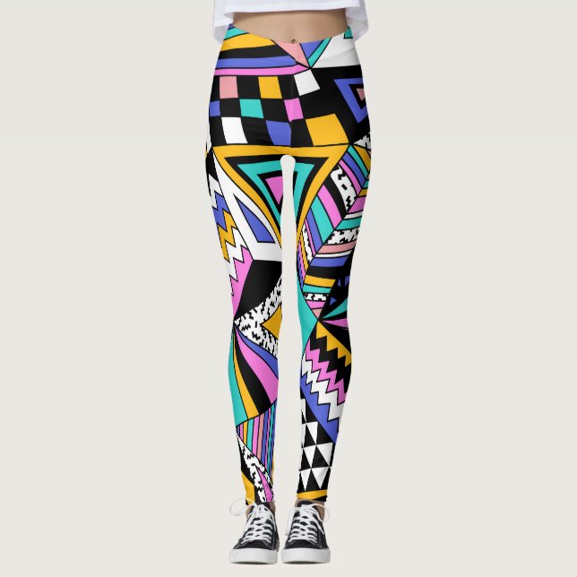 Retro Geometric Shapes: Colourful Vintage. Leggings (Front)