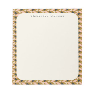 Retro Geometric Shapes Gold Black Personalised Notepad