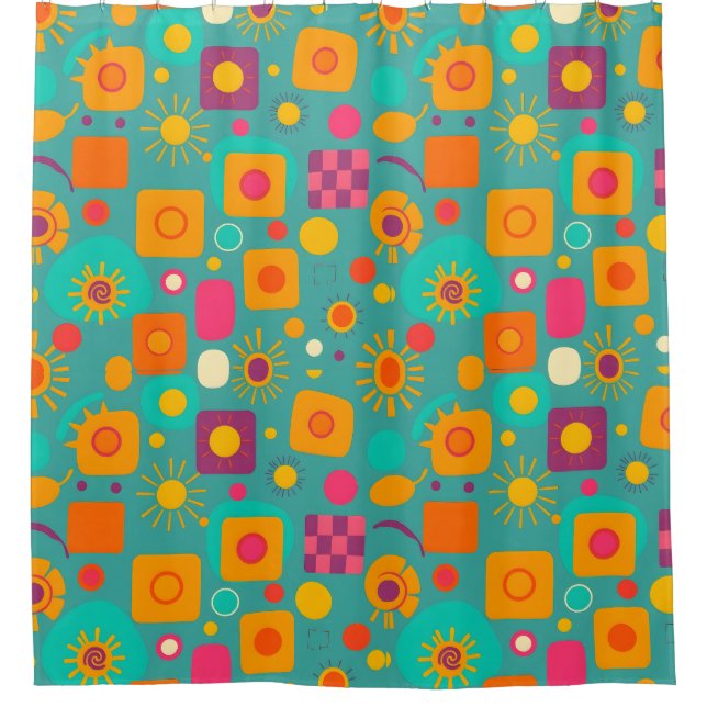 Retro Geometric Shower Curtain – Funky & Fun (Front)