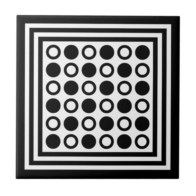 Retro Geometric Square & Dot Pattern Ceramic Tile (Front)