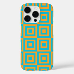 Retro Geometric Square Pattern – Bold Orange iPhone 16 Pro Case