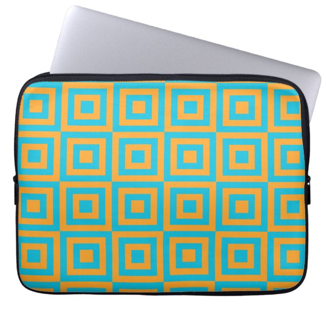 Retro Geometric Square Pattern – Bold Orange  Laptop Sleeve (Front)