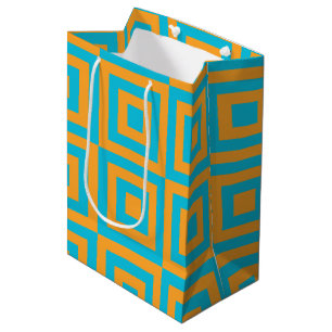 Retro Geometric Square Pattern – Bold Orange  Medium Gift Bag