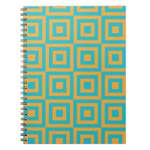 Retro Geometric Square Pattern – Bold Orange  Notebook