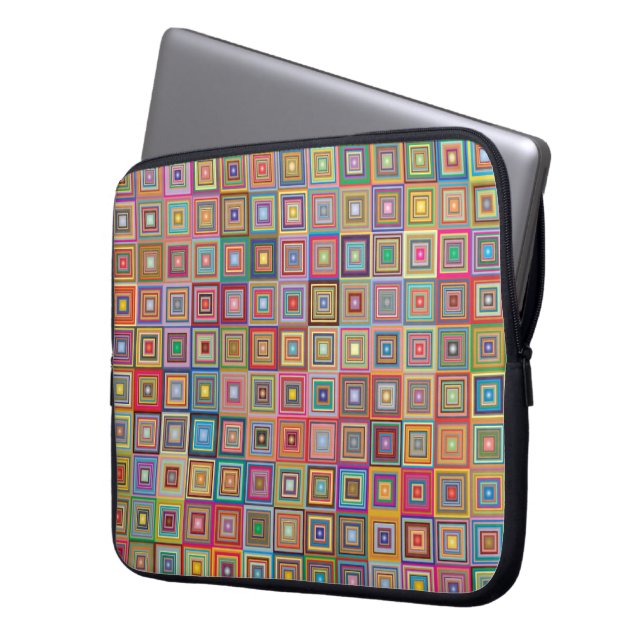 Retro Geometric Square Tile Pattern Laptop Sleeve (Front Left)