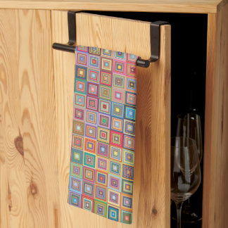 Retro Geometric Square Tile Pattern Tea Towel