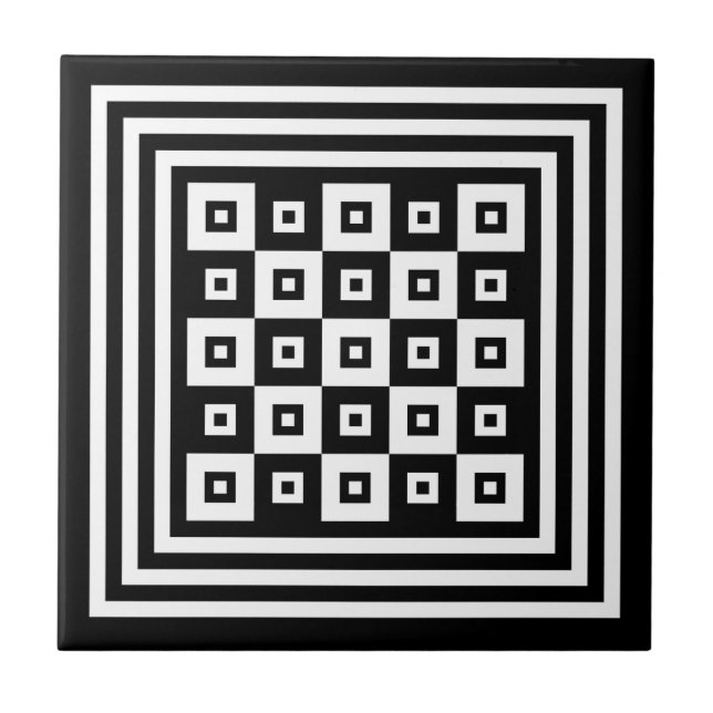 Retro Geometric Squares in a Square Pattern Ceramic Tile (Front)