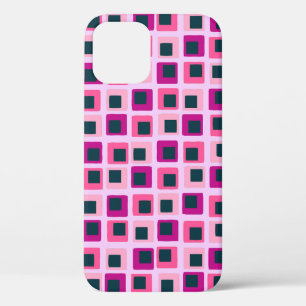 Retro Geometric Squares Pink iPhone 12 Case