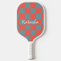 Retro Geometric Squares Red Grey Chequered Pattern