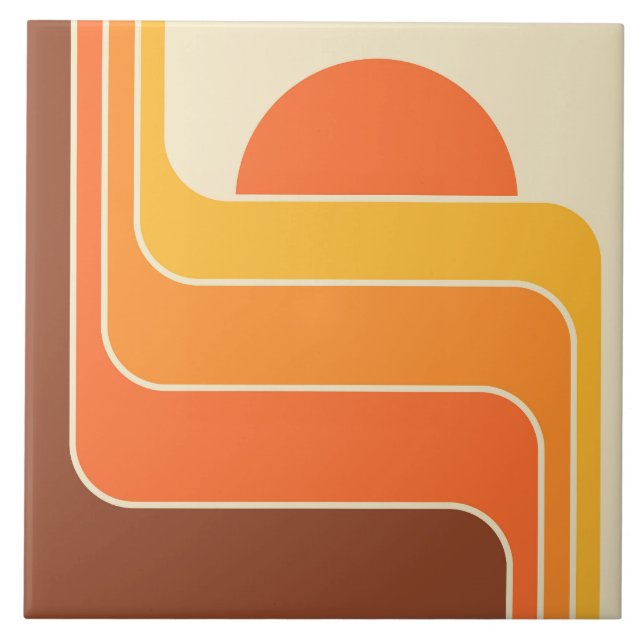 Retro Geometric Sun Design Ceramic Tile (Front)