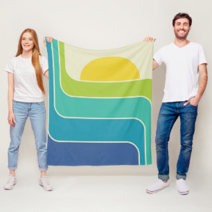 Retro Geometric Sun Design Fleece Blanket