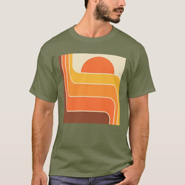 Retro Geometric Sun Design T-Shirt (Front)