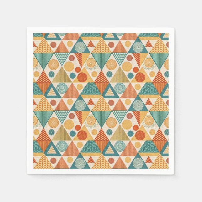 Retro Geometric Triangle & Circle Abstract Pattern Napkin (Front)