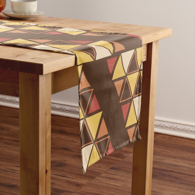 Retro Geometric Triangles Autumn Short Table Runner (In Situ)