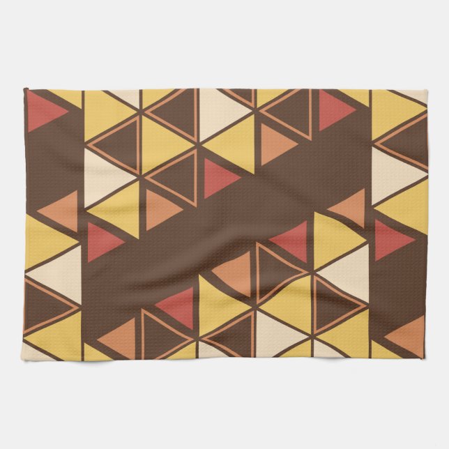 Retro Geometric Triangles Autumn Tea Towel (Horizontal)