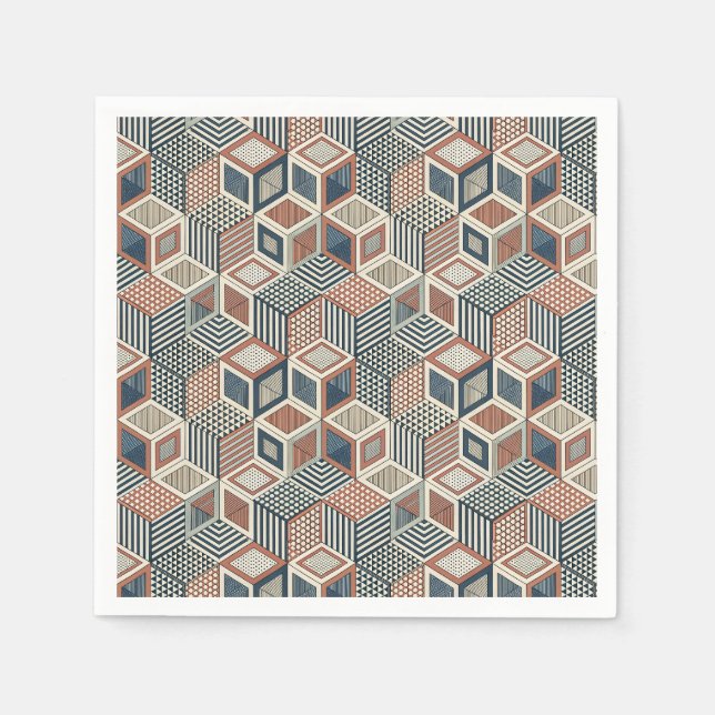 Retro Geometric Triangles & Cubes Illusion Pattern Napkin (Front)