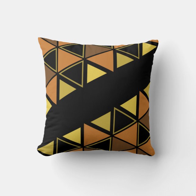 Retro Geometric Triangles Orange Yellow Cushion (Front)