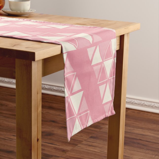 Retro Geometric Triangles Pink Vanilla Short Table Runner (In Situ)