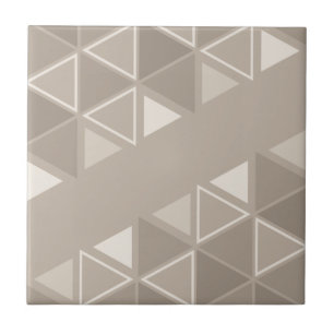 Retro Geometric Triangles Taupe Ceramic Tile