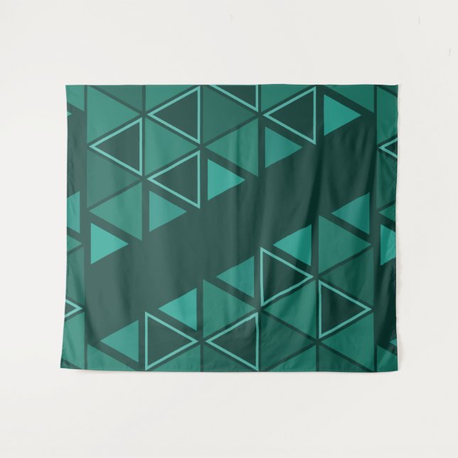 Retro Geometric Triangles Teal Tapestry (Front (Horizontal))