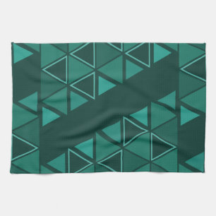 Retro Geometric Triangles Teal Tea Towel