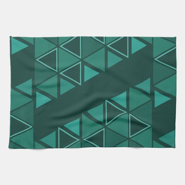 Retro Geometric Triangles Teal Tea Towel (Horizontal)