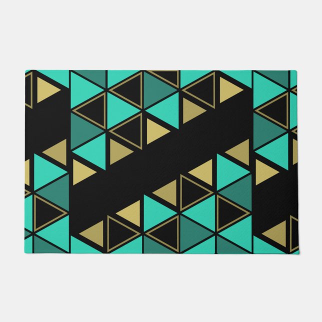 Retro Geometric Triangles Turquoise Gold Doormat (Front)