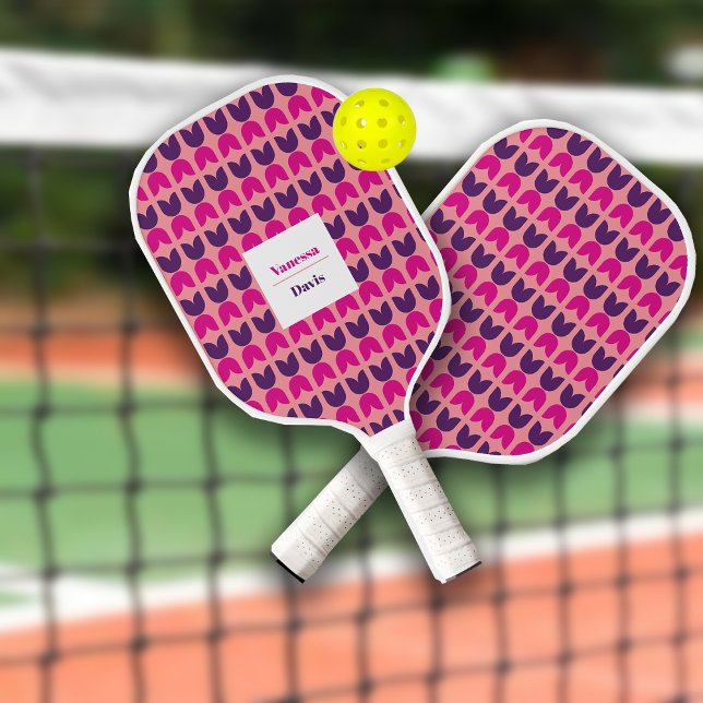 Retro Geometric Tulips Pattern Custom Name Pickleball Paddle (Creator Uploaded)