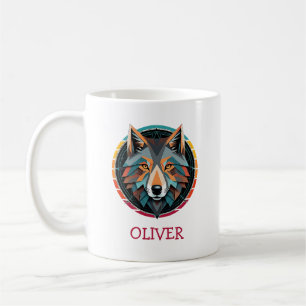 Retro Geometric Wolf Head Personalised Mug