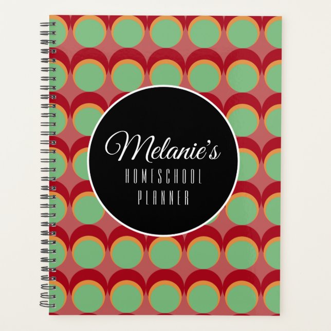 Retro Geometrical Red Green Dots Homeschool Planner (Front)