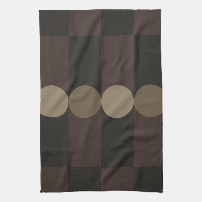 Retro Geometry Stripes Circles Black Gold Tea Towel (Vertical)