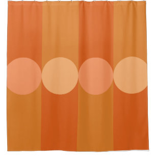 Retro Geometry Stripes Circles Orange Shower Curtain