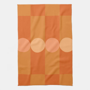 Retro Geometry Stripes Circles Orange Tea Towel
