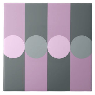 Retro Geometry Stripes Circles Purple Grey Ceramic Tile