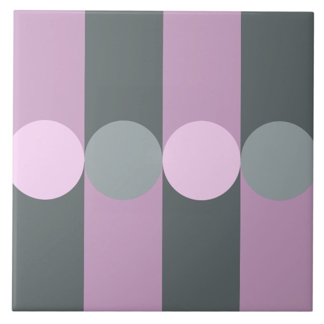 Retro Geometry Stripes Circles Purple Grey Ceramic Tile (Front)