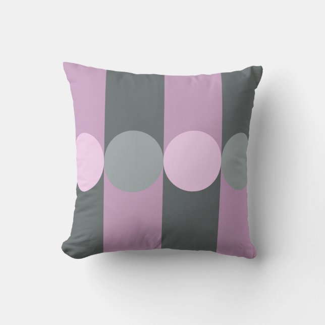 Retro Geometry Stripes Circles Purple Grey Cushion (Front)