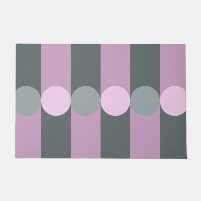 Retro Geometry Stripes Circles Purple Grey Doormat (Front)