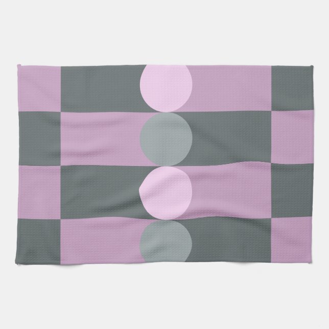 Retro Geometry Stripes Circles Purple Grey Tea Towel (Horizontal)