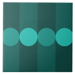 Retro Geometry Stripes Circles Teal Ceramic Tile