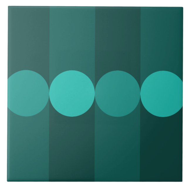 Retro Geometry Stripes Circles Teal Ceramic Tile (Front)