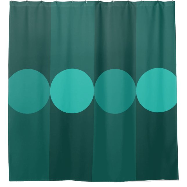 Retro Geometry Stripes Circles Teal Shower Curtain (Front)
