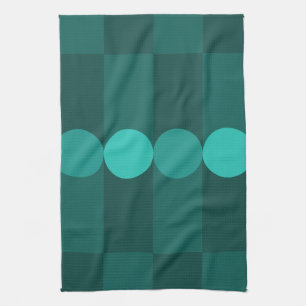 Retro Geometry Stripes Circles Teal Tea Towel