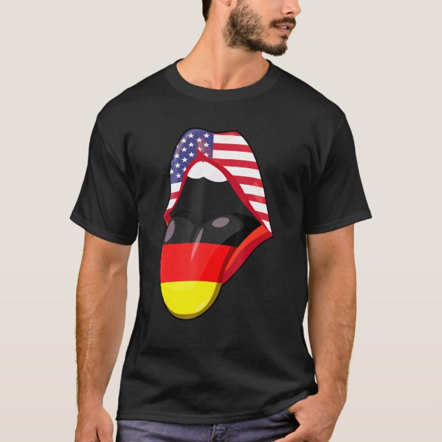 Retro German Roots American Grown Lips Flag USA Ge T-Shirt (Front)