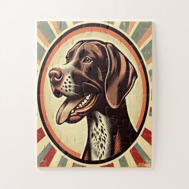Retro German Shorthaired Pointer Yellow Brown Art Jigsaw Puzzle (Vertical)