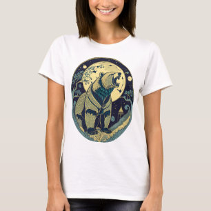 Retro Geschenk Bär Russland Ikone Jugendstil Mond T-Shirt