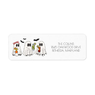 Retro Ghost and Cocktails Halloween Return Address Label